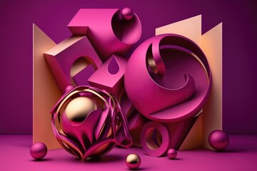 Abstract composition with geometric shapes in pink color