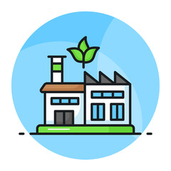 Factory building with leaves depicting vector of green factory, eco friendly factor