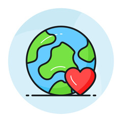 World globe with heart sign denoting icon of love earth in trendy style, international earth day vector
