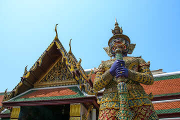 Naklejka premium Guardian Daemon of the Emerald Buddha and Grand Palace Bangkok, Thailand