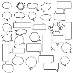 Comic book speech bubble set in black and white color