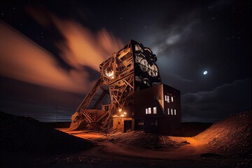 coal mine in the nighttime with its floodlights shining, providing a bright and illuminating view, created with generative ai