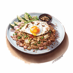 Khao Pad (Fried Rice)  delicious meal, cartoon, art, elements for restaurant menu poster or stickers
