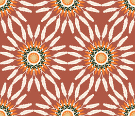 Abstract Hippie Boho Feathers Circles Seamless Vector Pattern Trendy Fashion Colors Perfect for Allover Fabric Print or Wrapping Paper