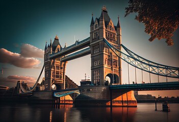 Landscape with Tower Bridge in London, Great Britain. Generative AI