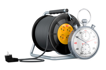 Industrial cable reel with stopwatch, 3D rendering