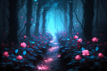 fantasy mystic forest path with glow