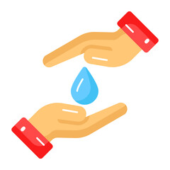 Water drop in hands denoting icon of water saving in modern style, easy to use vector, world earth day icon
