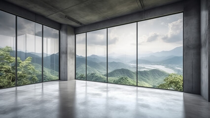 Empty office space with a beautiful view.  Generative AI