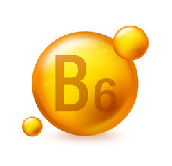Vitamin B6 gold shining pill capcule icon. Pill capcule vector illustration on white isolated background