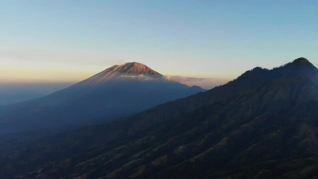 aerial view of sunset at volcano Mount Agung
