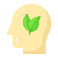 Human mind having leaves showing concept vector of eco mind, environmental mind icon