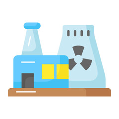 Power generation unit, editable design of nuclear power plant, energy unit icon design isolated on white background