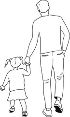 Father walking with a child hand in hand. Dad and daughter. Father's Day theme. Vector art