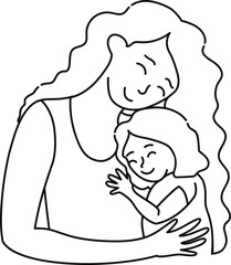 Mother is holding and hugging a child. Mom and daughter together. Mother’s Day theme. Vector art