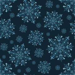 Watercolor seamless pattern with snowflakes. Great Christmas allover print for wrapping paper or textile. Winter design.	