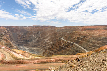aerial view inside the gold mine, super pit, Kalgoorlie, Boulder, Goldfields, Western Australia,...