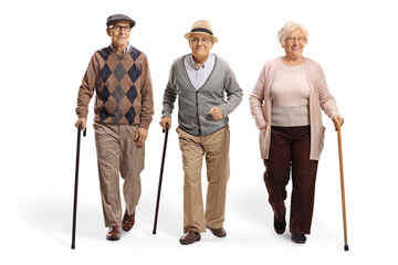 Group of pensioners walking towards camera
