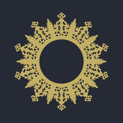 The gold mandala on a dark background.