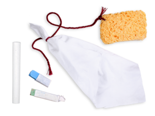 Rag, crayon and sponge as accessories for the chalk board, transparent background