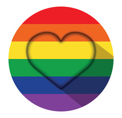 Vector drawing of an embossed heart inside a circle - rainbow colored background - symbology and representation of free love - LGBTQIA+