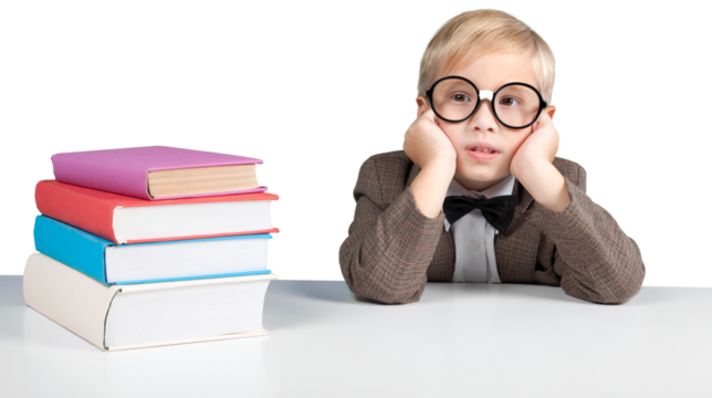 Portrait of a cute young boy in  glasses thinking over background - Powered by Adobe