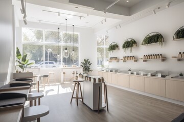 Fototapeta na wymiar a bright and airy cannabis dispensary, with natural light and a minimalist design, created with generative ai