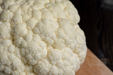 Cauliflower close up during cooking, fresh raw cauliflower