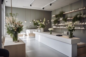 modern flower shop with minimalist design and sleek furniture, created with generative ai