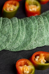 Thin and delicious green potato chips