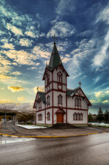 Obraz premium Húsavík is a small town in the north of Iceland on the shores of Skjálfandi Bay.