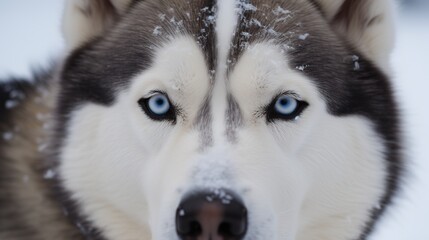 Siberian Husky's nose covered in snow