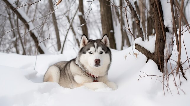 Siberian Husky in a snowy environment