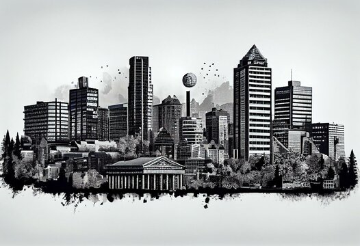 Portland City Skyline Panorama Clip Art. Generative AI