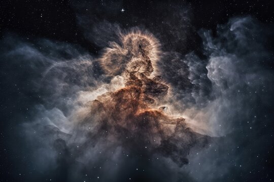 star being formed, with clouds of dust and gas swirling around it, created with generative ai