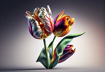 bunter Tulpenstrauß vor weißen Hintergrund, generative AI