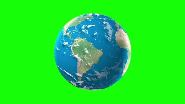 Realistic Earth Rotating (Loop on Greenscreen) 4K
