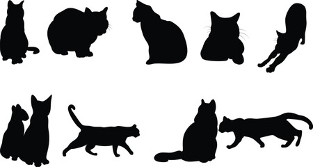 set of cats silhouettes