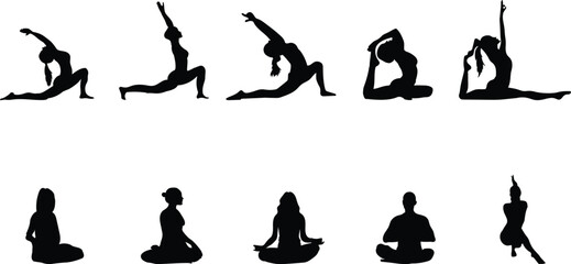 silhouettes of yoga poses