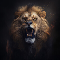 Fierce and Angry Lion Roaring - generative AI