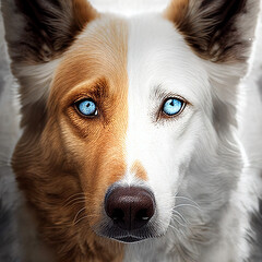 White and Light Brown Dog with Unique Heterochromia Eyes Resembling a Wolf - generative AI