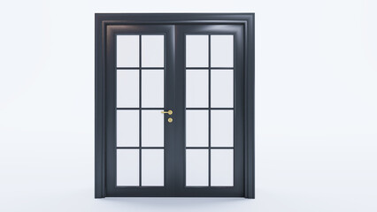 3D render of black closed door isolated on white background