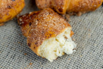 Bagels made of cottage cheese dough stuffed with cottage cheese and raisins