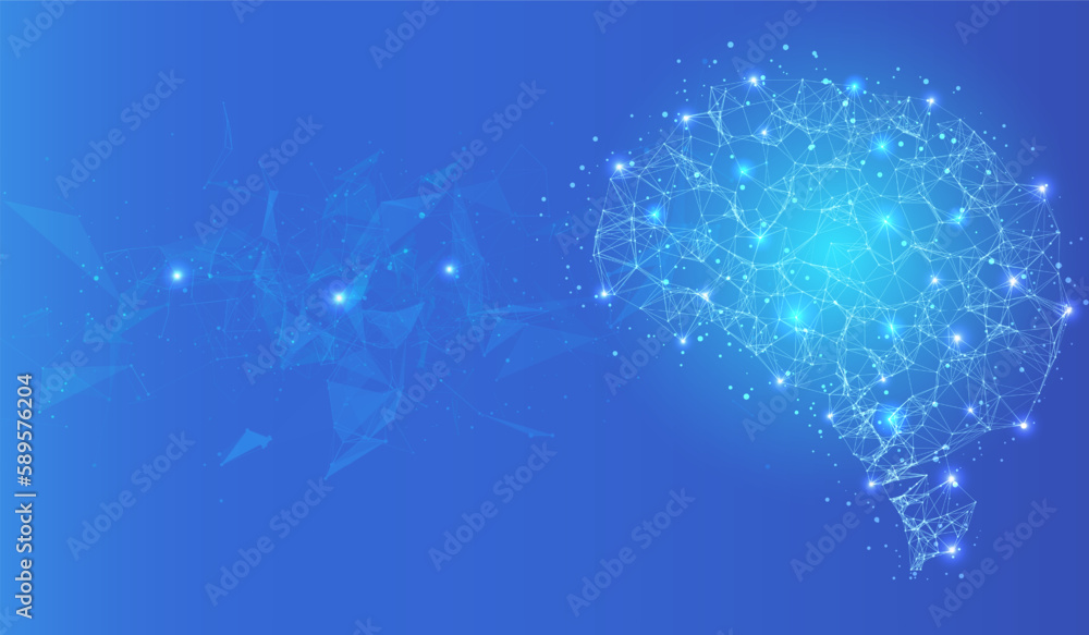 Leinwandbilder Low poly brain technology futuristic symbol. Wireframe of artificial intelligence simulation concept vector background.