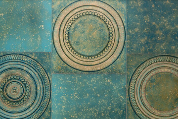 Background / Textur / Struktur / Hintergrund / Keramik / Metall / Fliesen / Oberfläche / Abstrakt / Retro / Alt / Hintergründe / Grafisch / Pastelll / Grün / Braun / Blau / Muster / 