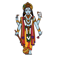 Vector color illustration of Vishnu for educational material - obrazy, fototapety, plakaty