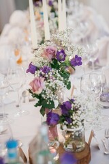Closeup of wedding bouquet with roses
