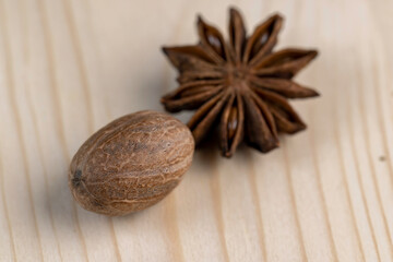 fragrant whole nutmeg in the kitchen