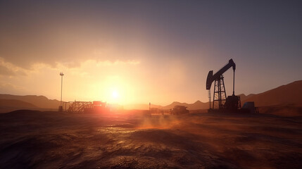 oil drilling rig energy industrial machine for petroleum in the sunset background ,Generative AI , illustration
