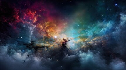 Obraz na płótnie Canvas Mystical Night Sky Glows with Colorful Stars and Nebula of the Universe, Generative AI